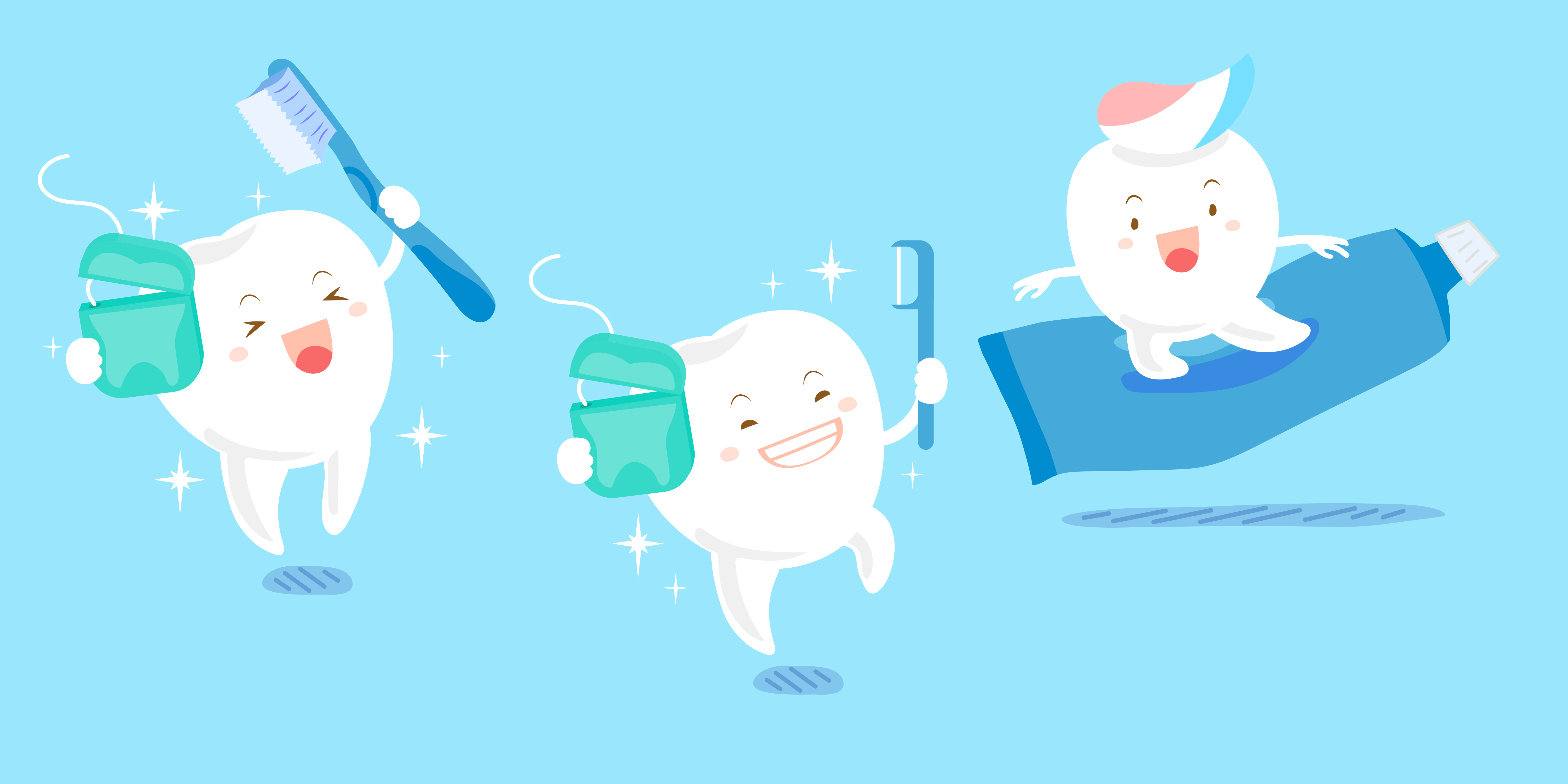 cute cartoon tooth play with floos and toothpaste-img-blog
